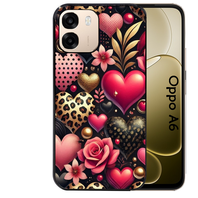 Coque noire taperso pour OPPO A6 A6X 4G et 5G avec motif coeur et leopard protection antichoc personnalisée