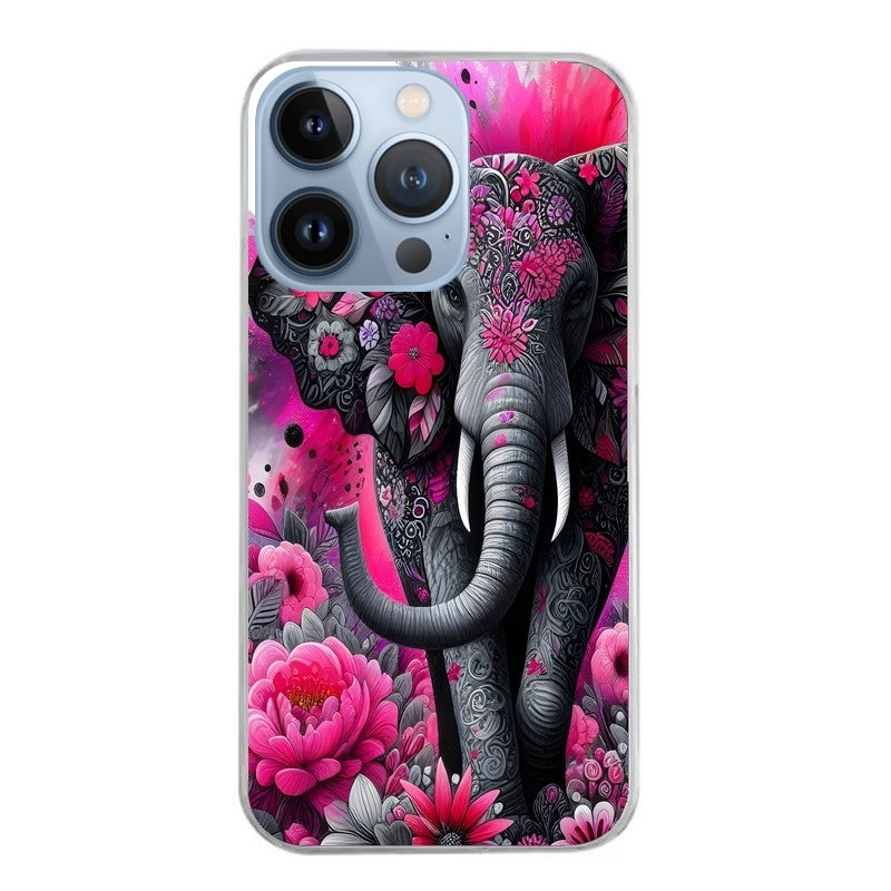 Coque taperso pour Iphone 13 et PRO MINI PRO MAX avec motif elephant et fleurs protection antichoc personnalisée