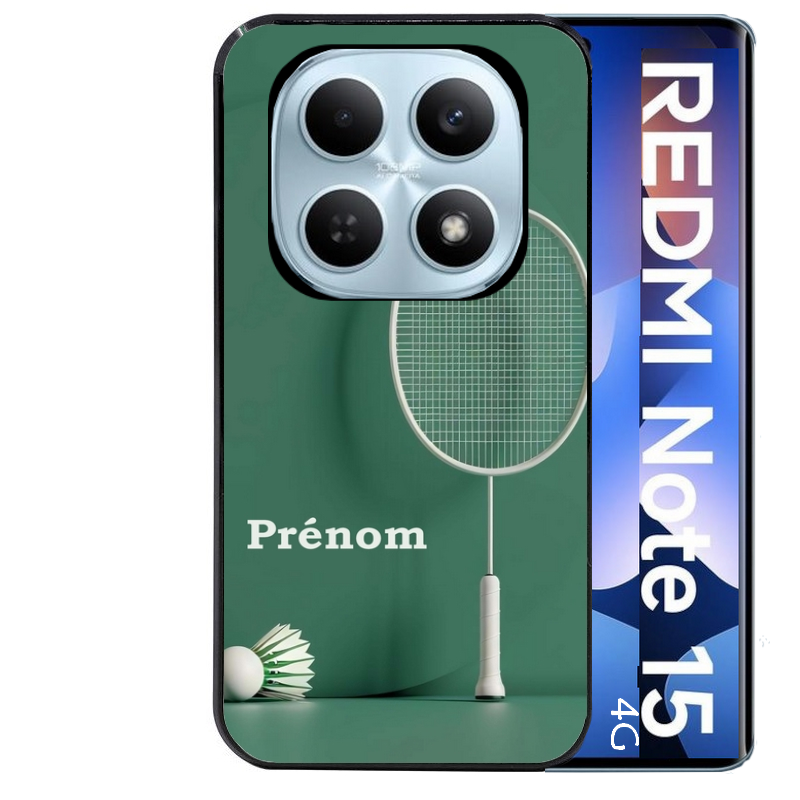 Coque noire taperso pour Redmi Note 15 et PRO PLUS 4G 5G avec motif badminton sport personnalise protection antichoc personnalisée