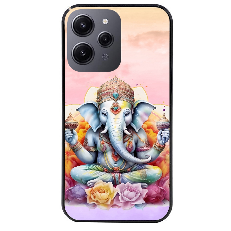 Coque noire taperso pour Redmi 12 4G et 5G avec motif elephant namaste protection antichoc personnalisée