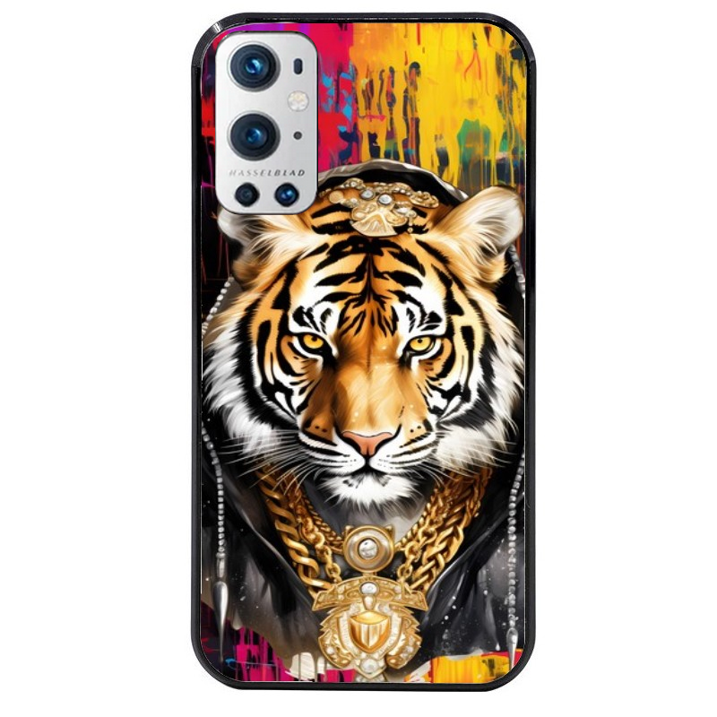 Coque noire taperso pour OnePlus 9 et 9 PRO avec motif tigre style hip hop protection antichoc personnalisée