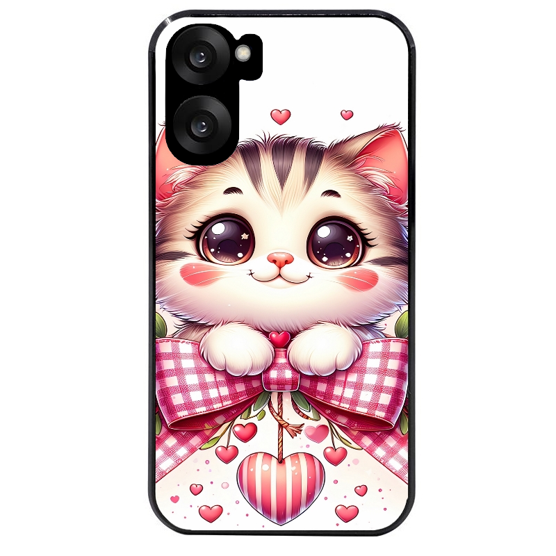 Coque noire taperso pour OnePlus Nord CE5 avec motif chat noeud et coeur protection antichoc personnalisée