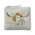 Porte monnaie personnalisé skull bull plumes ivoire en feutrine en feutrine ivoire