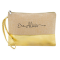 Pochette personnalisée prénom double cœur en jute et doré en jute et doré
