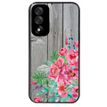 Coque noire taperso pour OnePlus Nord 5 avec motif bois gris et fleur rose protection antichoc personnalisée