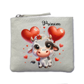 Porte monnaie personnalisé vache coeur ivoire en feutrine en feutrine ivoire