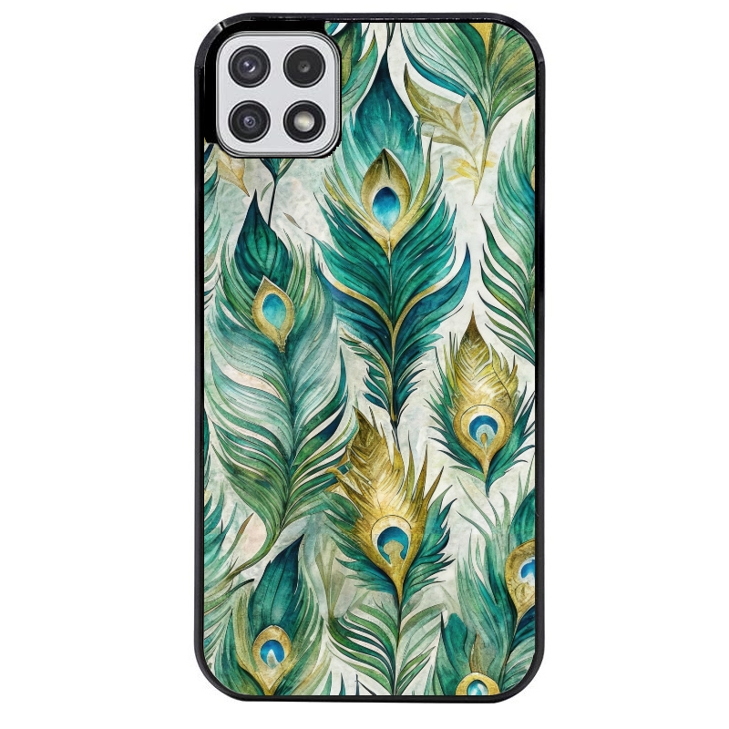Coque noire taperso pour galaxy A22 A32 A52 A52S 4G 5G  avec motif paon plumes protection antichoc personnalisée