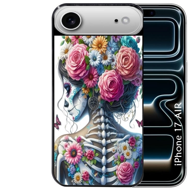 Coque noire taperso pour Iphone 17 17E AIR MAX PRO avec motif tete de mort calavera papillon protection antichoc personnalisée