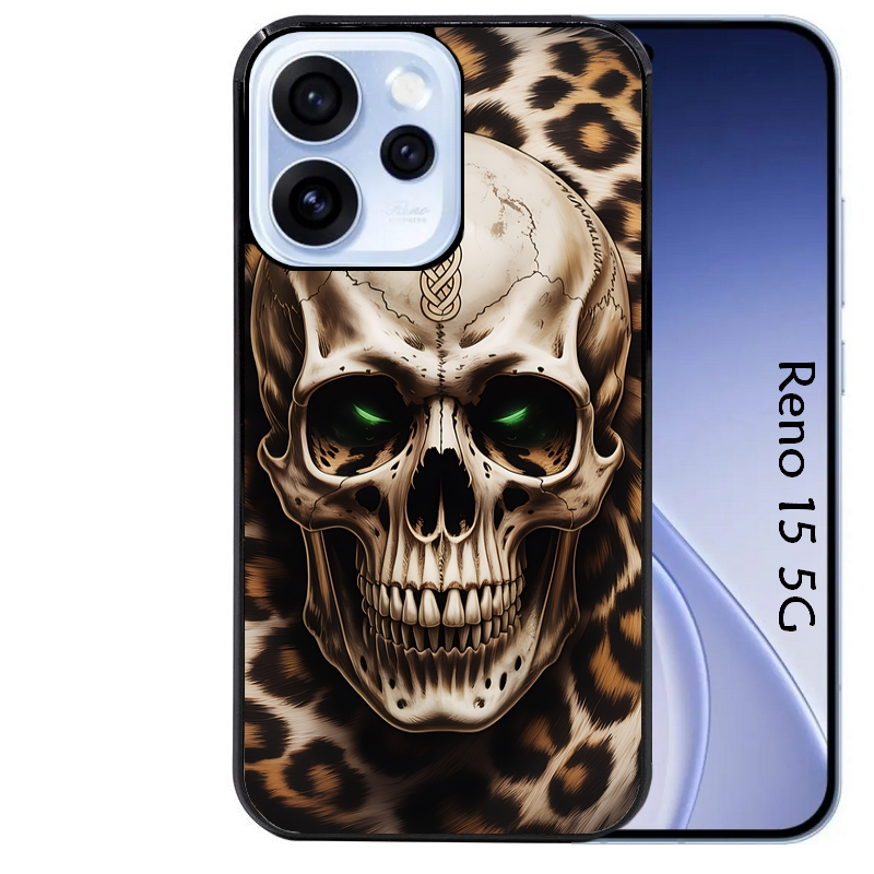 Coque noire taperso pour OPPO Reno 15 et F FS 5G avec motif tete de mort leopard protection antichoc personnalisée