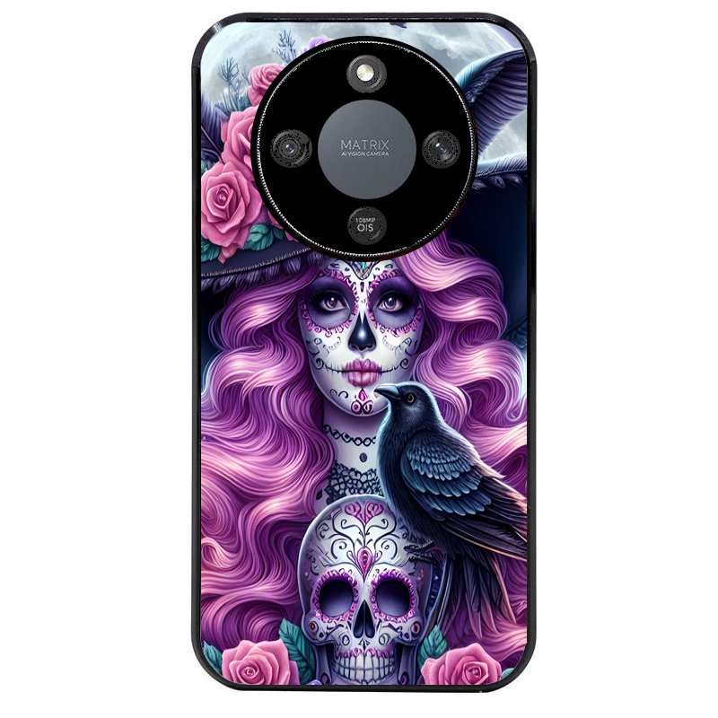 Coque noire taperso pour Magic 8 LITE et PRO avec motif tete de mort calavera et corbeau protection antichoc personnalisée