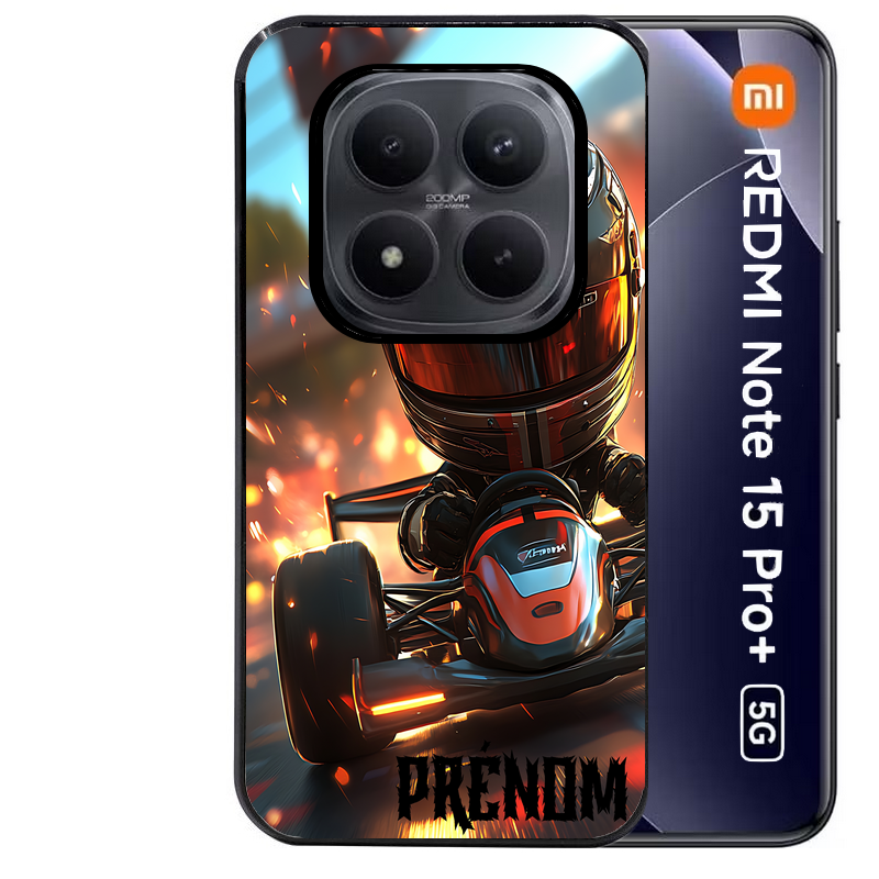 Coque noire taperso pour Redmi Note 15 et PRO PLUS 4G 5G avec motif karting f1 personnalisee protection antichoc personnalisée