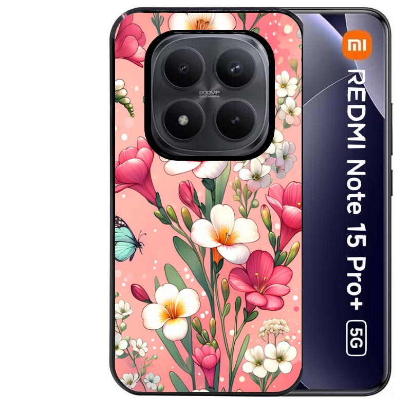 Coque noire taperso pour Redmi Note 15 et PRO PLUS 4G 5G avec motif fleur rose protection antichoc personnalisée