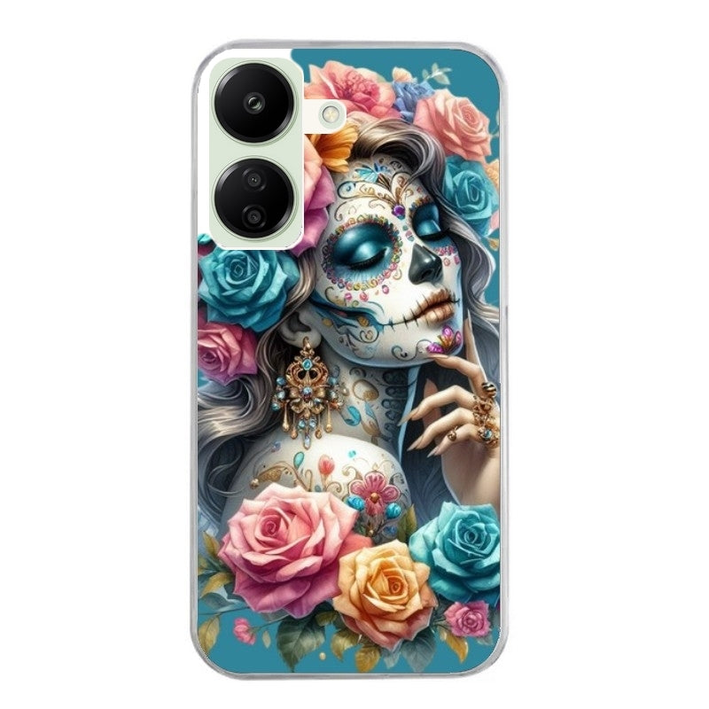 Coque taperso pour POCO C65 4G avec motif tete de mort calavera bleu protection antichoc personnalisée
