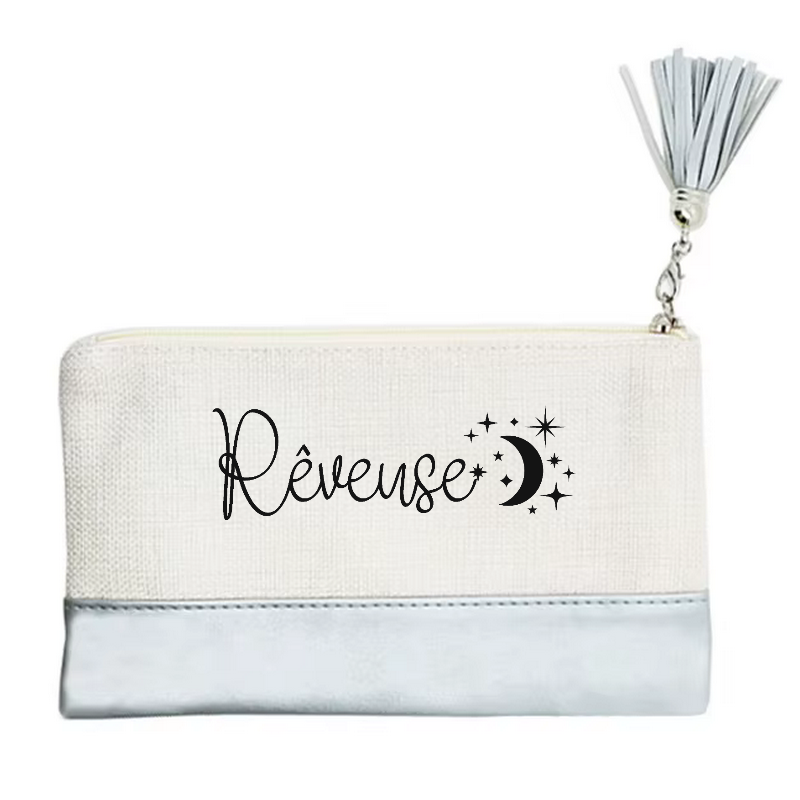 Pochette motif reveuse en toile et simili cuir