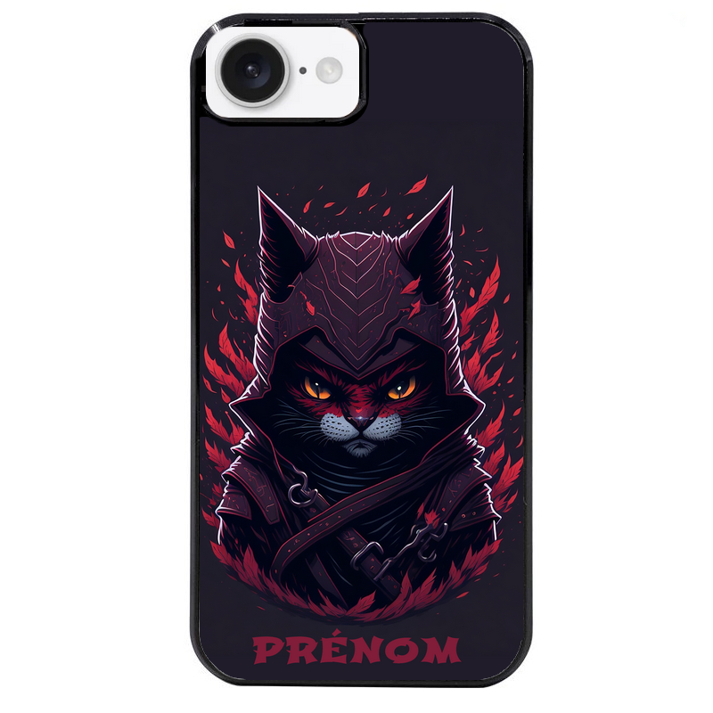 Coque noire taperso pour Iphone 17 17E AIR MAX PRO avec motif chat samourai personnalise protection antichoc personnalisée