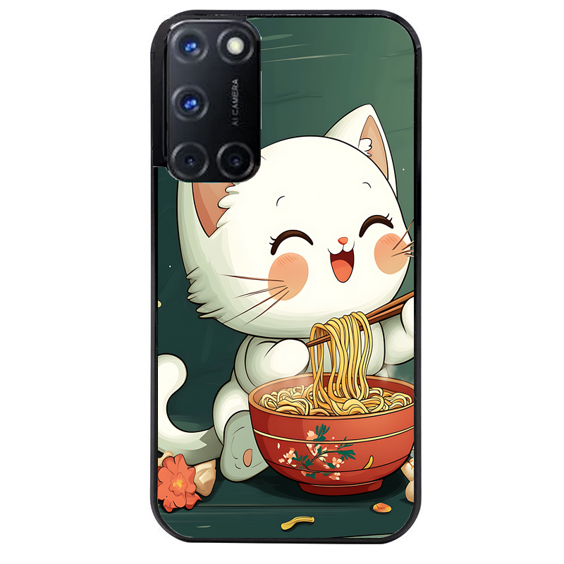 Coque noire taperso pour OPPO A72 4G avec motif chat ramen nuage protection antichoc personnalisée