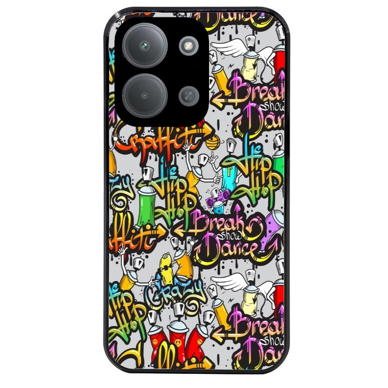Coque noire taperso pour POCO C85 avec motif tag et graffiti protection antichoc personnalisée