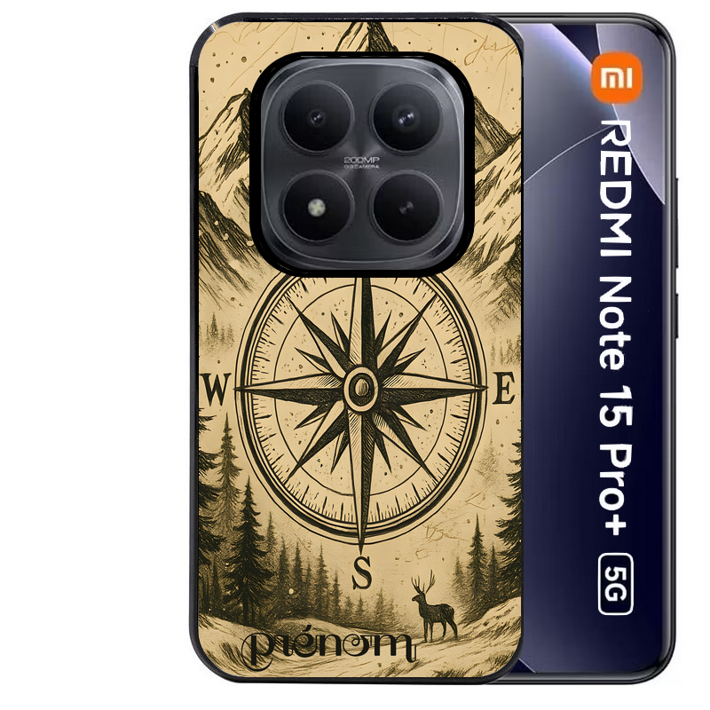 Coque noire taperso pour Redmi Note 15 et PRO PLUS 4G 5G avec motif voyage et boussole protection antichoc personnalisée