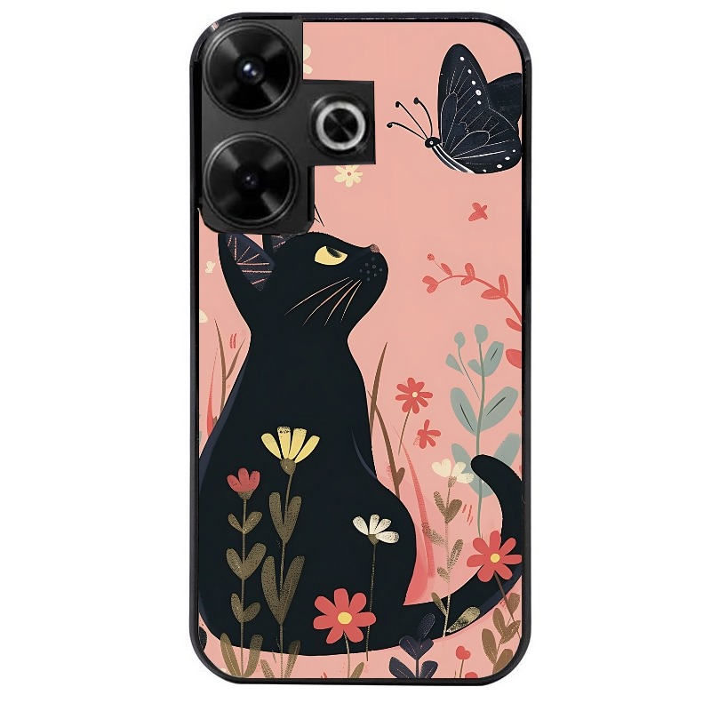 Coque noire taperso pour POCO M6 4G avec motif chat papillon 2 protection antichoc personnalisée