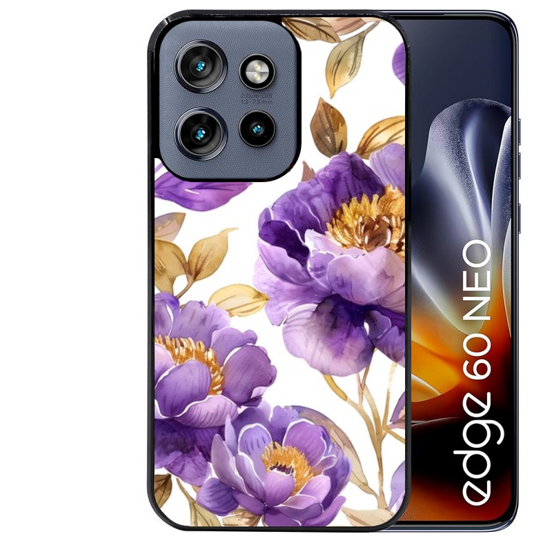 Coque noire taperso pour Moto Edge 60 et Neo Fusion Pro avec motif fleur pivoine protection antichoc personnalisée
