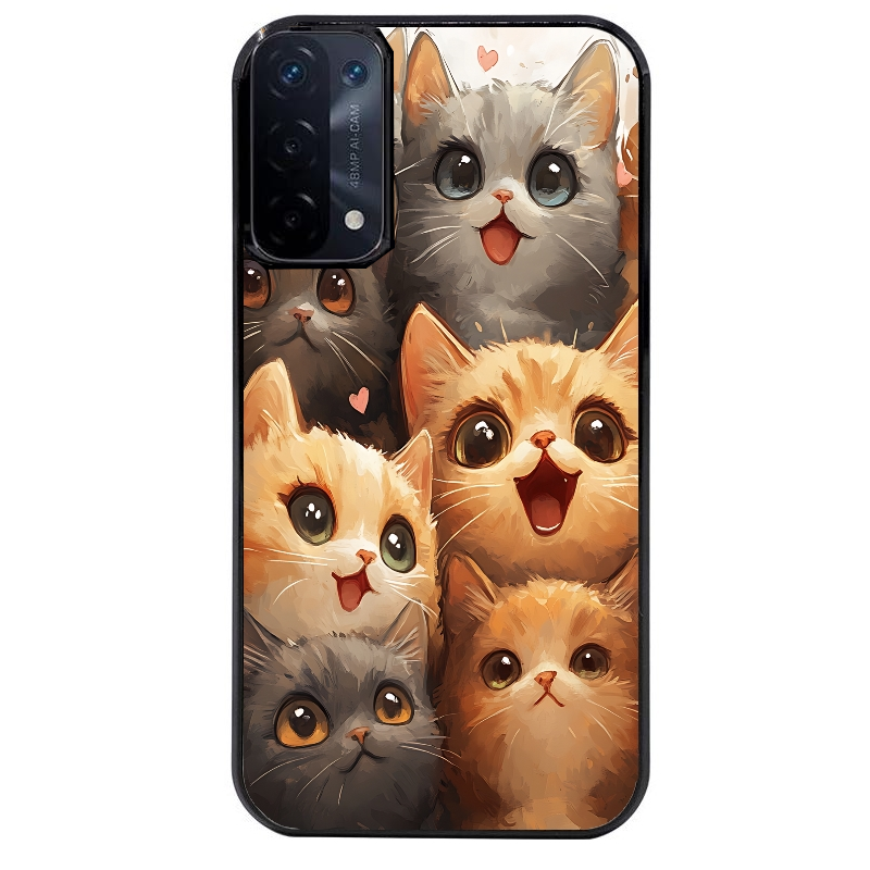 Coque noire taperso pour OPPO A54 et A74 5G avec motif chat smile protection antichoc personnalisée