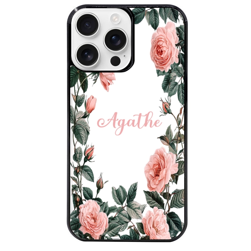Coque noire taperso pour Iphone 16 16E PLUS MAX PRO avec motif cadre fleur pastel personnalisee protection antichoc personnalisée