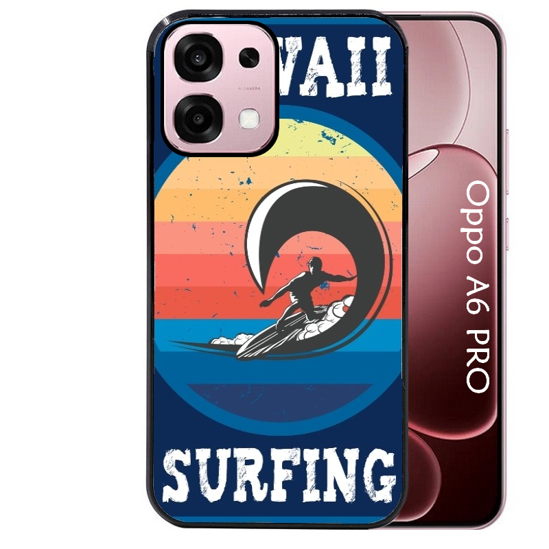 Coque noire taperso pour OPPO A6 PRO 4G et 5G avec motif hawaii et surf protection antichoc personnalisée
