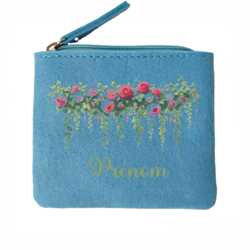 Porte monnaie personnalisé fleur jardin en feutrine en feutrine