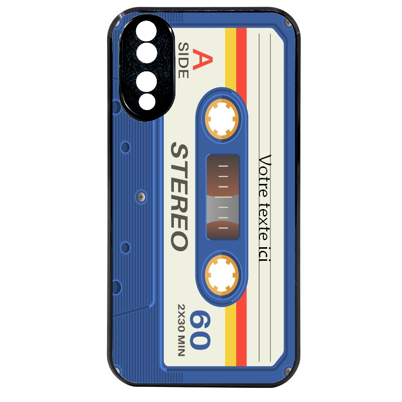 Coque noire taperso pour Honor 70 LITE 90 et LITE personnalisable avec motif cassette bleu protection antichoc personnalisée