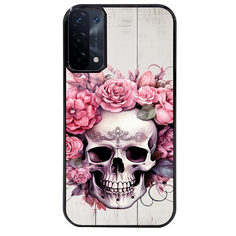 Coque noire taperso pour OPPO A54 et A74 5G avec motif tete de mort floral protection antichoc personnalisée