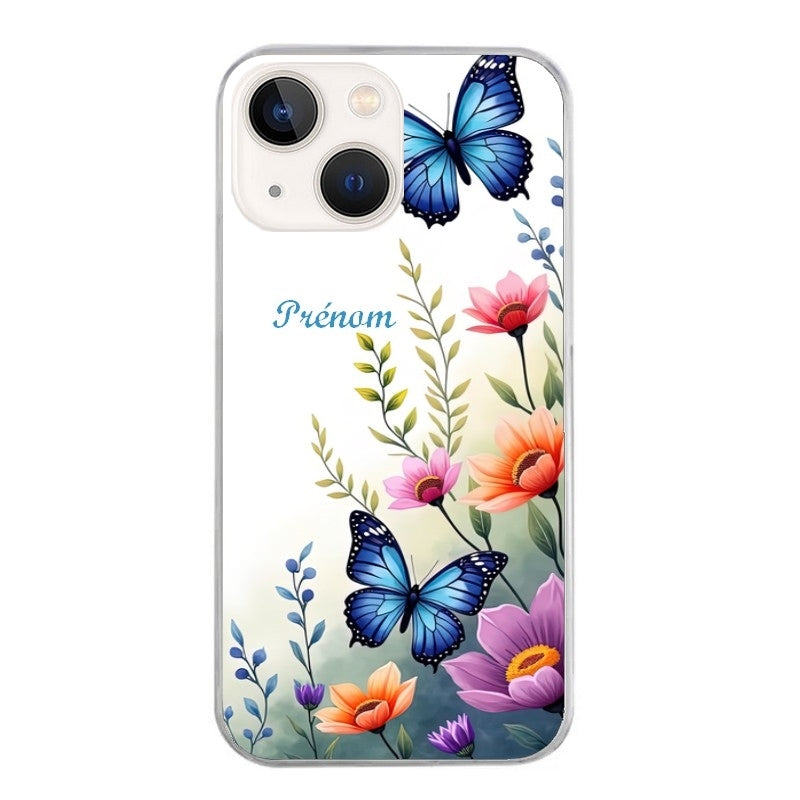 Coque taperso pour Iphone 14 et PRO PLUS PRO MAX avec motif papillon prenom personnalisee protection antichoc personnalisée