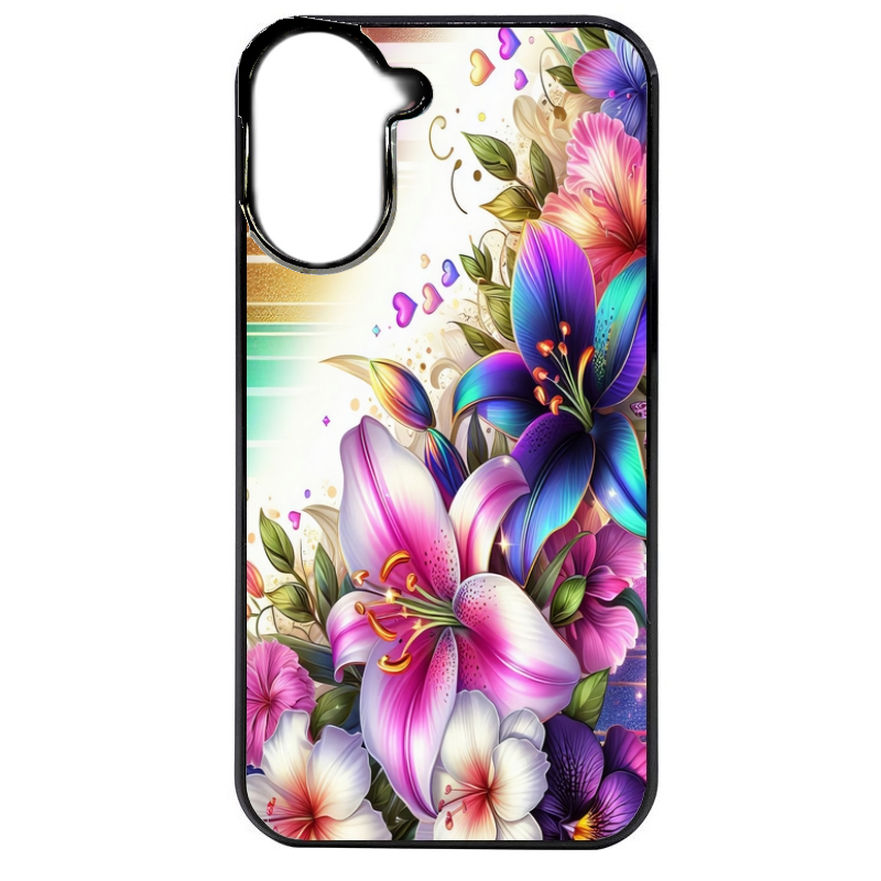 Coque noire taperso pour POCO C71 4G avec motif fleur fluo protection antichoc personnalisée