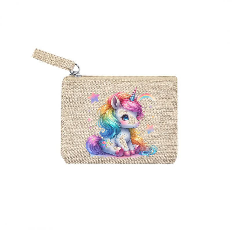 Pochette personnalisée motif licorne étoile en toile et simili cuir personnalisée