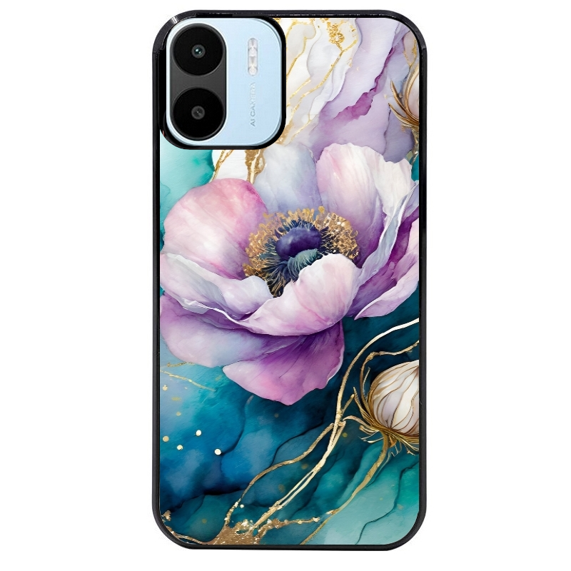 Coque noire taperso pour Redmi A1 et A2 avec motif marbre fleur protection antichoc personnalisée