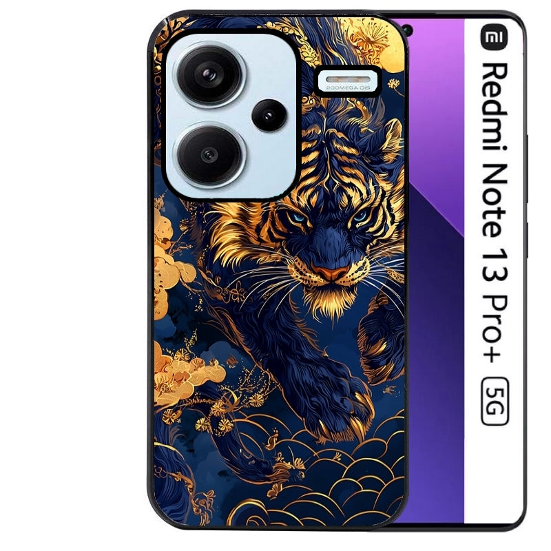 Coque noire taperso pour Redmi Note 13 PRO PLUS 5G avec motif tigre et fleur protection antichoc personnalisée