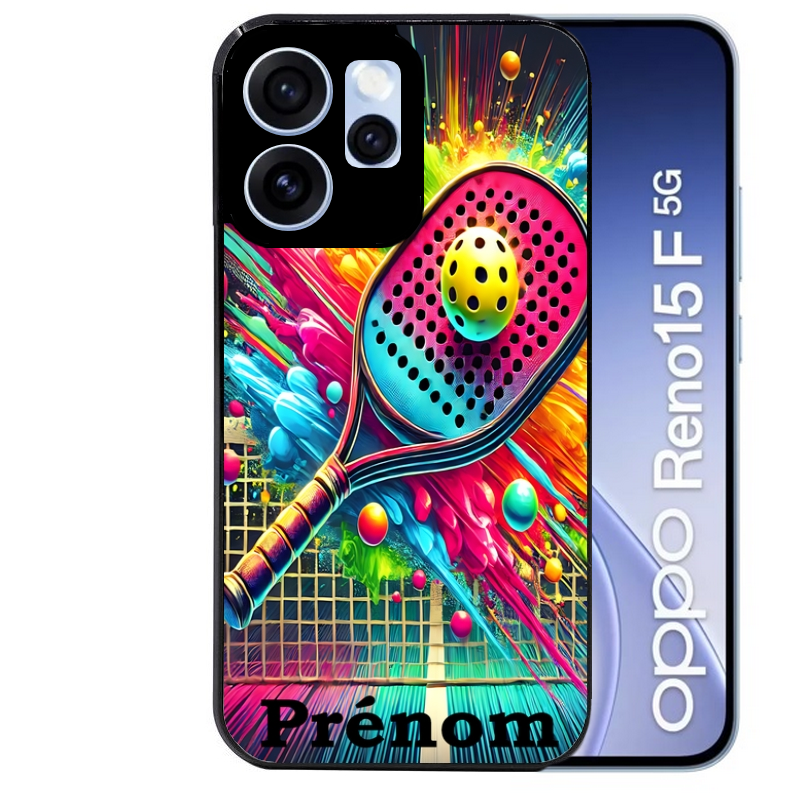 Coque noire taperso pour OPPO Reno 15 et F FS 5G avec motif padel raquette personnalisee protection antichoc personnalisée