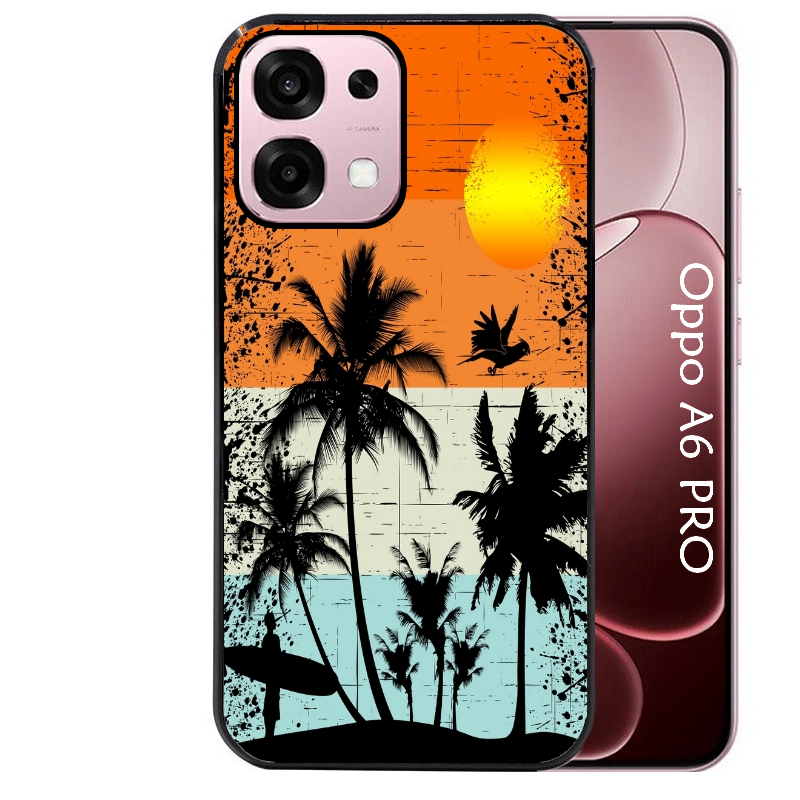 Coque noire taperso pour OPPO A6 PRO 4G et 5G avec motif hawai sun protection antichoc personnalisée