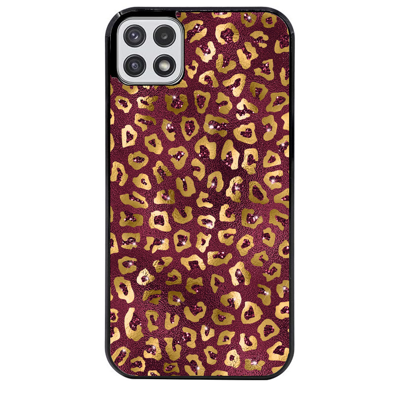 Coque noire taperso pour galaxy A22 A32 A52 A52S 4G 5G  avec motif leopard grenat protection antichoc personnalisée