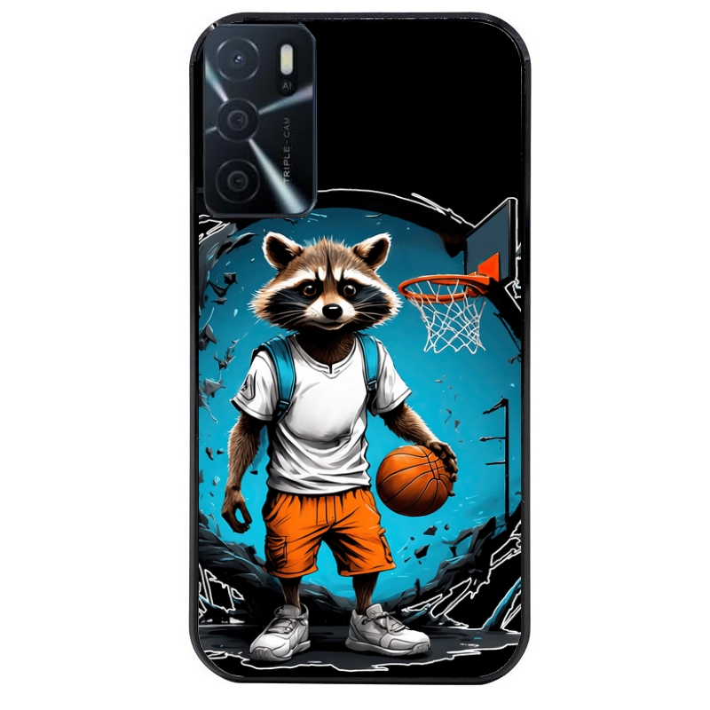 Coque noire taperso pour OPPO A16 et A16S avec motif basket racoon protection antichoc personnalisée