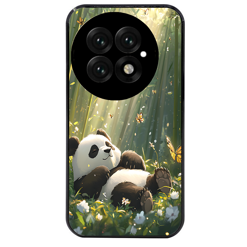 Coque noire taperso pour OnePlus 13 avec motif panda bambou protection antichoc personnalisée