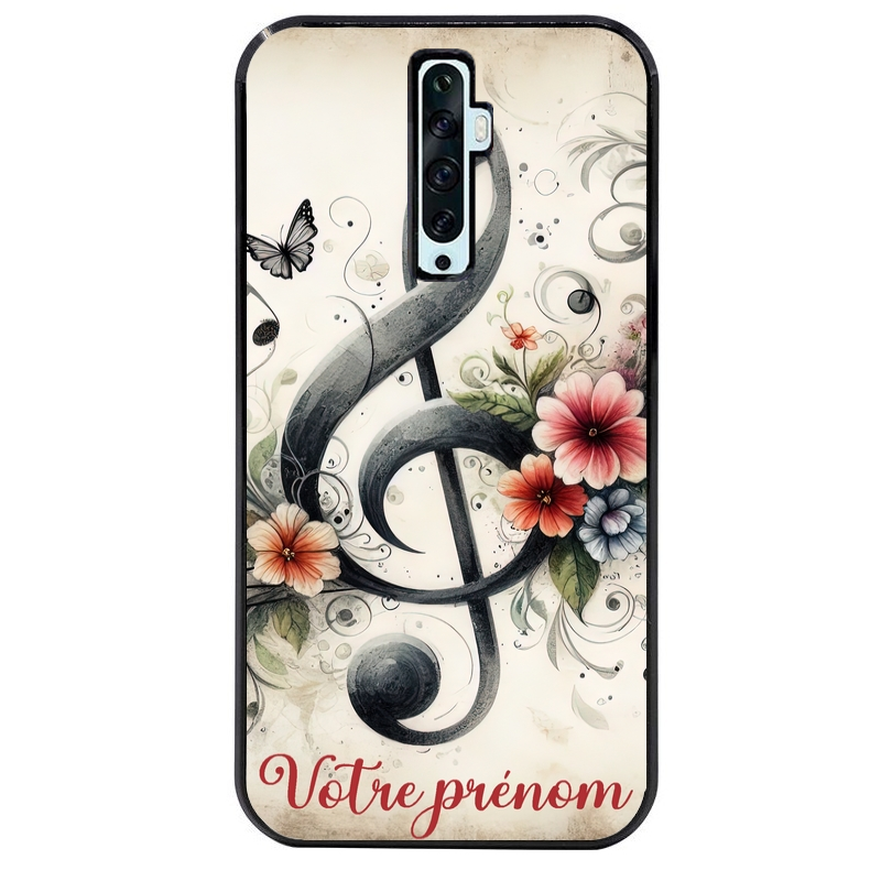 Coque noire taperso pour OPPO Reno 2 et 2Z avec motif musique cle sol personnalisee protection antichoc personnalisée