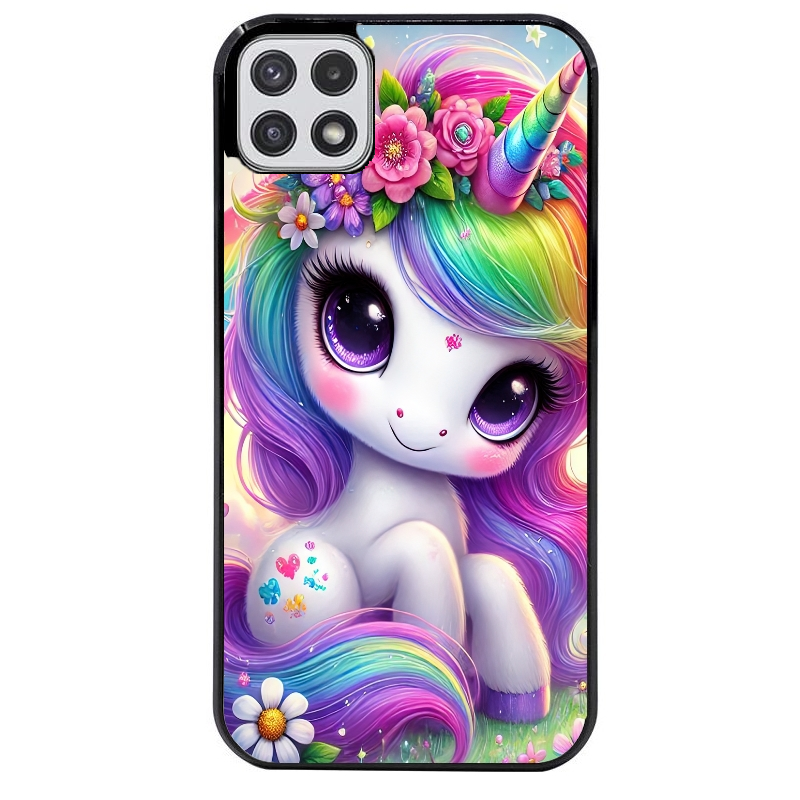 Coque noire taperso pour galaxy A22 A32 A52 A52S 4G 5G  avec motif licorne et fleurs protection antichoc personnalisée
