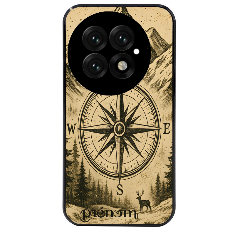 Coque noire taperso pour OnePlus 13 avec motif voyage et boussole protection antichoc personnalisée