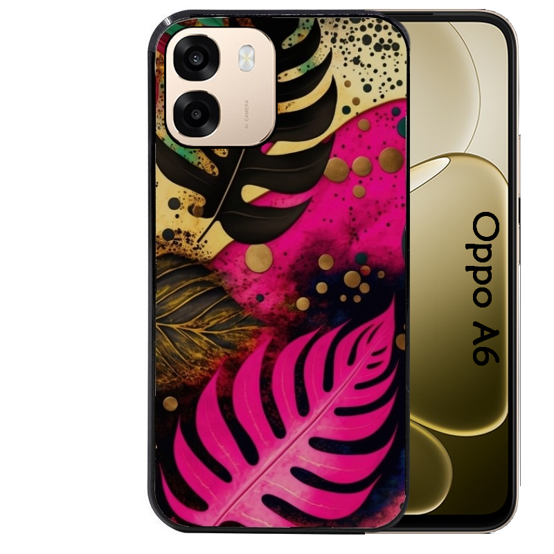 Coque noire taperso pour OPPO A6 A6X 4G et 5G avec motif tropical rose et des fleurs protection antichoc personnalisée
