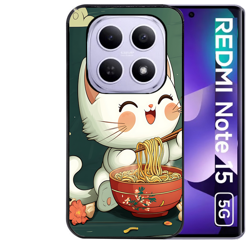 Coque noire taperso pour Redmi Note 15 et PRO PLUS 4G 5G avec motif chat ramen nuage protection antichoc personnalisée