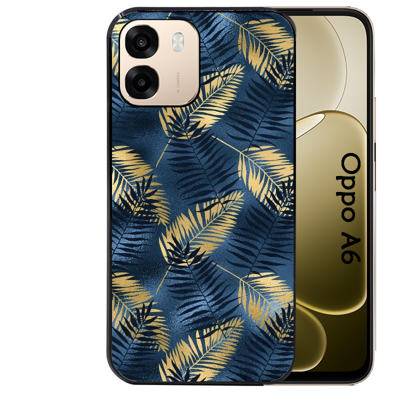 Coque noire taperso pour OPPO A6 A6X 4G et 5G avec motif palmier bleu protection antichoc personnalisée