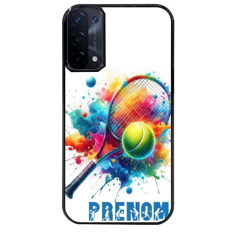 Coque noire taperso pour OPPO A54 et A74 5G avec motif tennis raquette personnalisee protection antichoc personnalisée