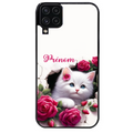 Coque noire taperso pour galaxy A22 A32 A52 A52S 4G 5G  avec motif chat fleurs personnalisee protection antichoc personnalisée