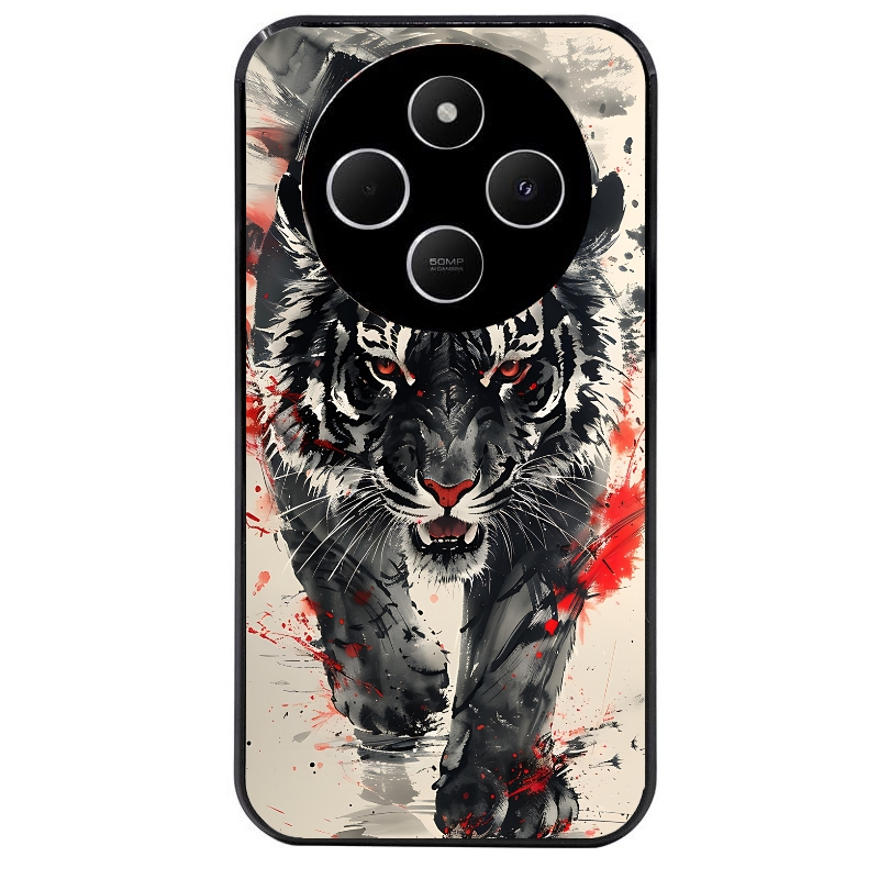 Coque noire taperso pour POCO C75 avec motif tigre japan protection antichoc personnalisée