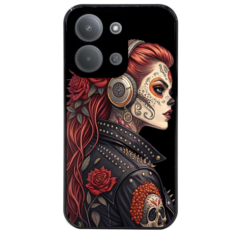 Coque noire taperso pour POCO C85 avec motif tete de mort rock protection antichoc personnalisée